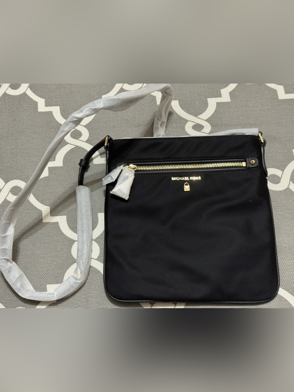 Michael Kors Black Nylon Crossbody with Gold Accents